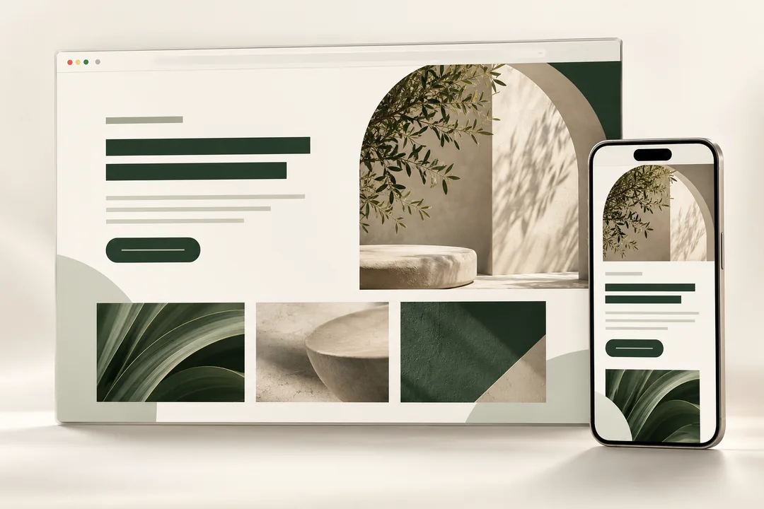 Illustrative website design shown on desktop and phone