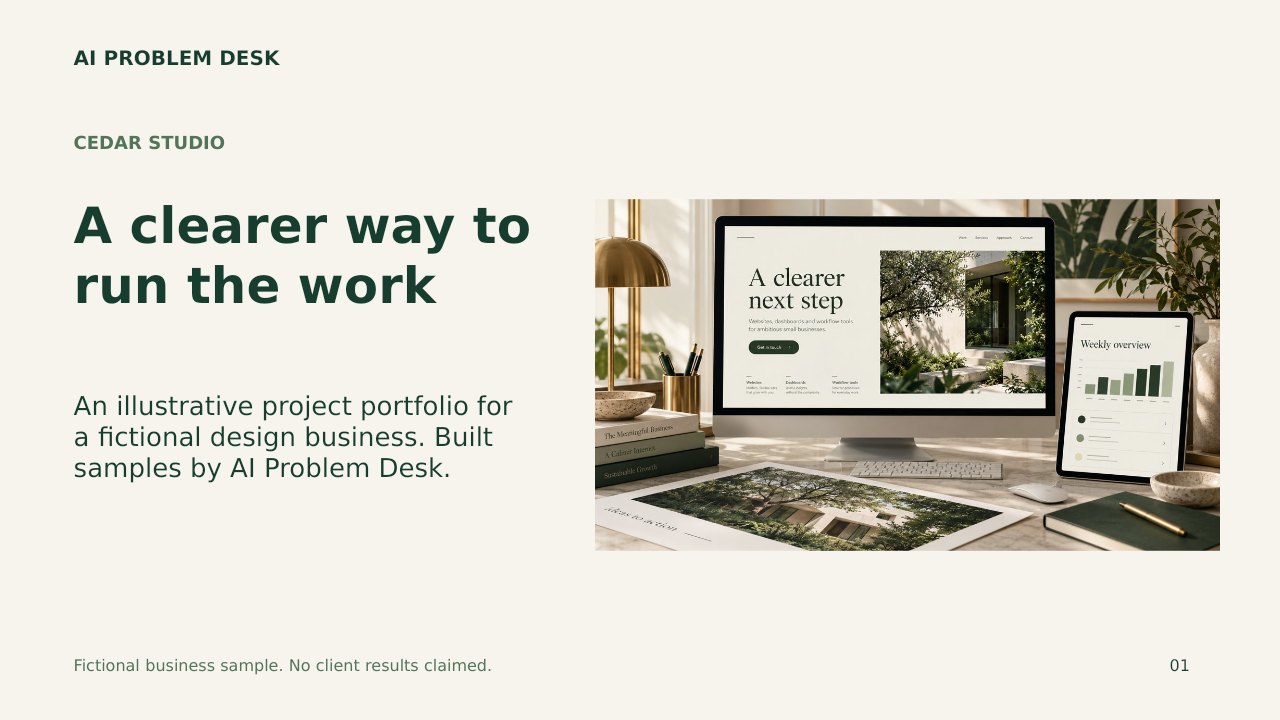 Sample presentation slide 1: Cedar Studio project overview