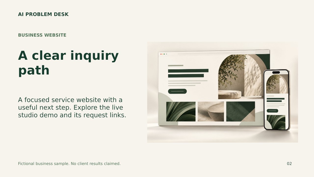 Sample presentation slide 2: Business website inquiry path